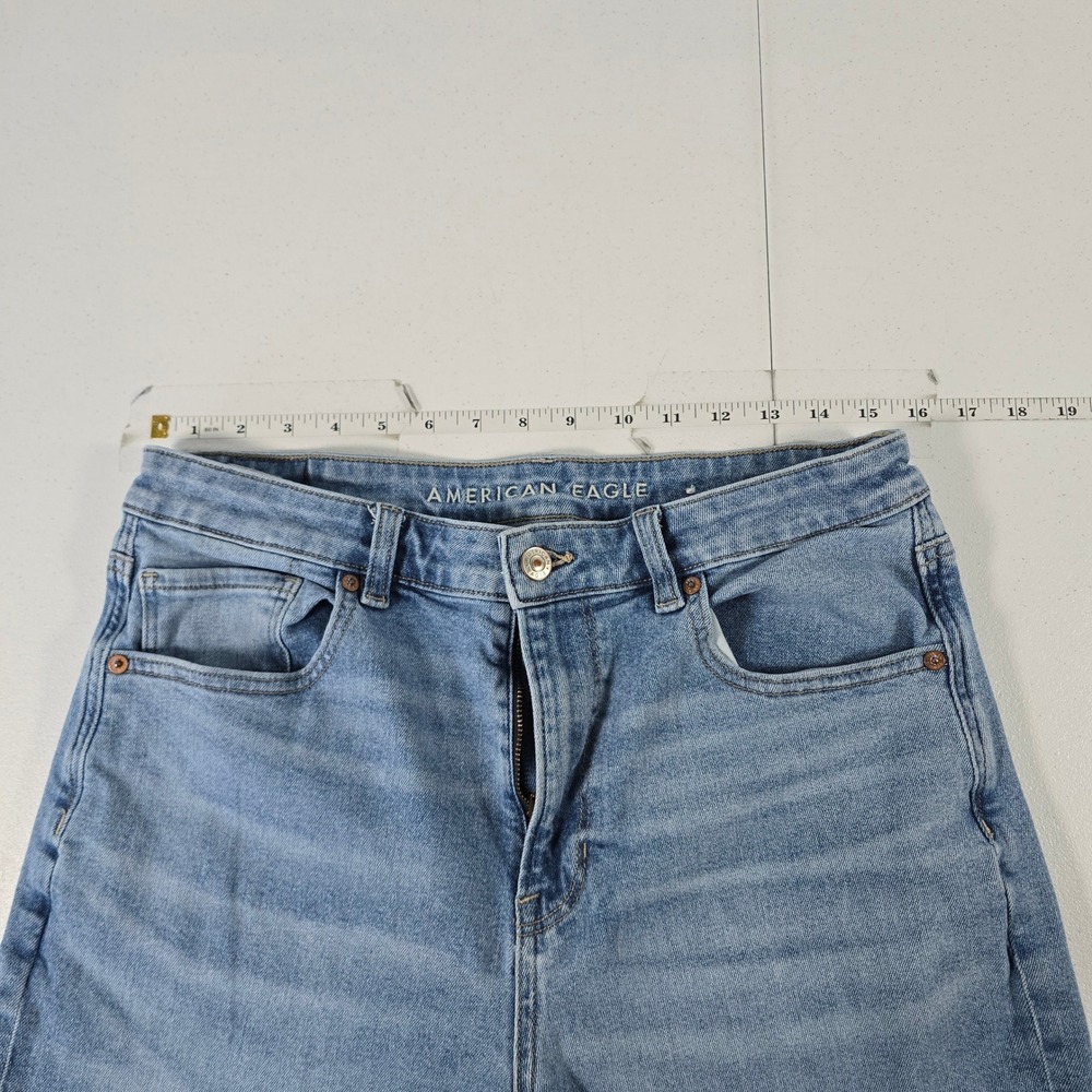 American Eagle Mom Jean Womens 12 X-Long Light Wash Stretch Denim Blue Pants - Picture 3 of 10